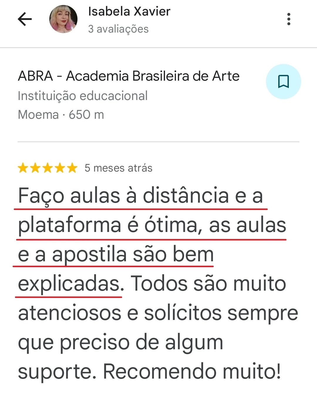 Comentário de aluno